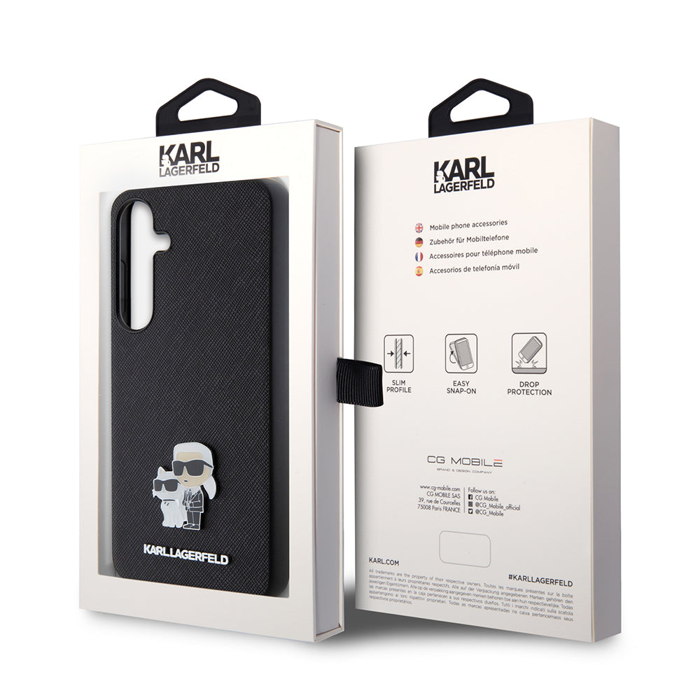 Husa de protectie Karl Lagerfeld Saffiano (KLHCS24MPSAKCMPK) compatibil cu Samsung Galaxy S24 Plus, Karl&Choupette Metal Pin
