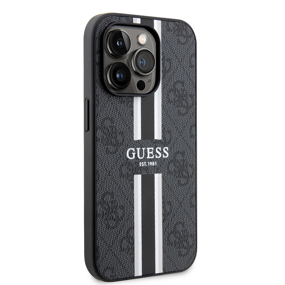 Husa de protectie Guess Hardcase 4G Printed Stripes MagSafe (GUHMP15XP4RPSK) compatibil cu iPhone 15 Pro Max, Negru