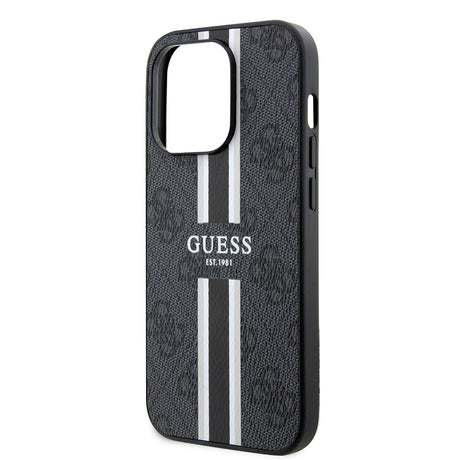 Husa de protectie Guess Hardcase 4G Printed Stripes MagSafe (GUHMP15XP4RPSK) compatibil cu iPhone 15 Pro Max, Negru