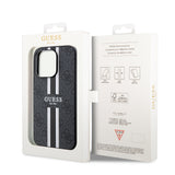 Husa de protectie Guess Hardcase 4G Printed Stripes MagSafe (GUHMP15XP4RPSK) compatibil cu iPhone 15 Pro Max, Negru