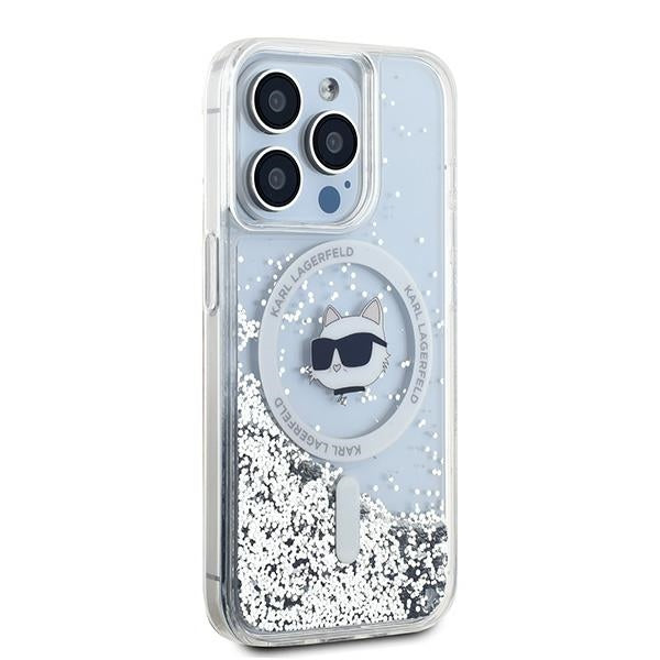 Husa de protectie Karl Lagerfeld Liquid Glitter MagSafe (KLHMP14LLGCHSGH) compatibil cu iPhone 14 Pro, Transparent Choupette Head