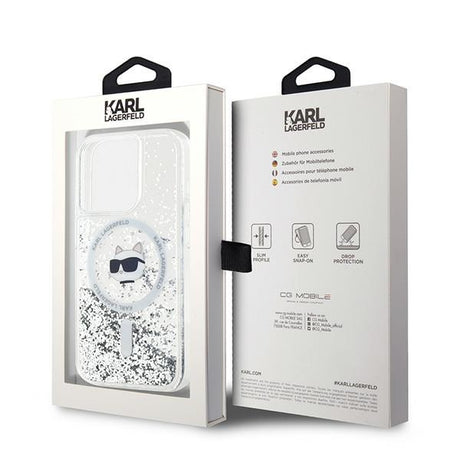 Husa de protectie Karl Lagerfeld Liquid Glitter MagSafe (KLHMP14LLGCHSGH) compatibil cu iPhone 14 Pro, Transparent Choupette Head