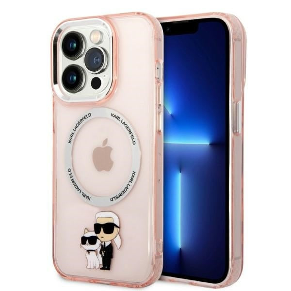 Husa de protectie Karl Lagerfeld Hardcase MagSafe (KLHMP14LHNKCIP) compatibil cu iPhone 14 Pro, Roz Iconic Karl&Choupette