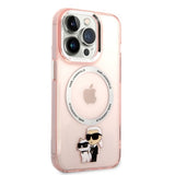 Husa de protectie Karl Lagerfeld Hardcase MagSafe (KLHMP14LHNKCIP) compatibil cu iPhone 14 Pro, Roz Iconic Karl&Choupette