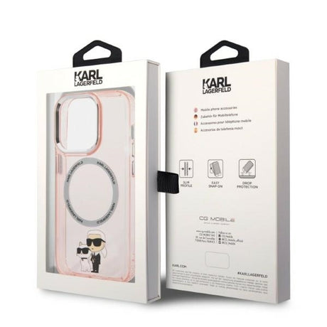 Husa de protectie Karl Lagerfeld Hardcase MagSafe (KLHMP14LHNKCIP) compatibil cu iPhone 14 Pro, Roz Iconic Karl&Choupette