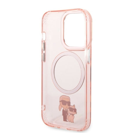 Husa de protectie Karl Lagerfeld Hardcase MagSafe (KLHMP14LHNKCIP) compatibil cu iPhone 14 Pro, Roz Iconic Karl&Choupette