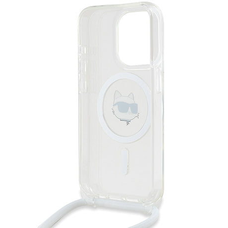 Husa de protectie Karl Lagerfeld IML Crossbody MagSafe (KLHMP14LHCCHNT) compatibil cu iPhone 14 Pro, Transparent Choupette Head&Cord