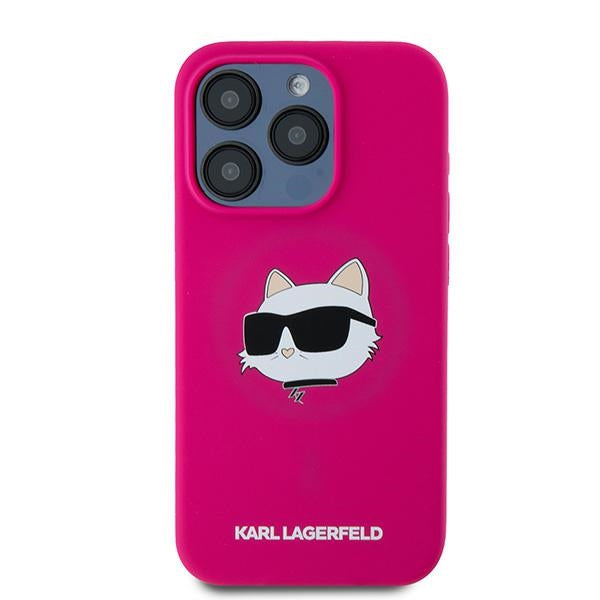 Husa de protectie Karl Lagerfeld Silicone MagSafe (KLHMP15XSCHPPLF) compatibil cu iPhone 15 Pro Max, Fuchsia Choupette Head