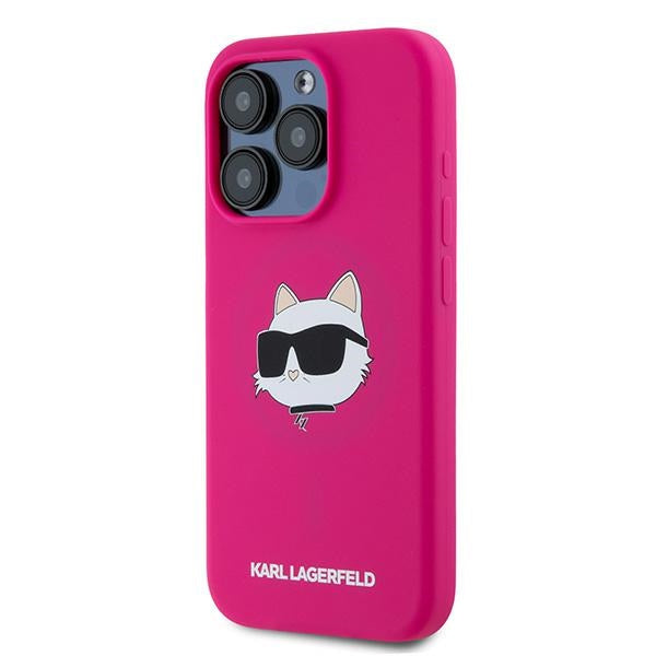 Husa de protectie Karl Lagerfeld Silicone MagSafe (KLHMP15XSCHPPLF) compatibil cu iPhone 15 Pro Max, Fuchsia Choupette Head