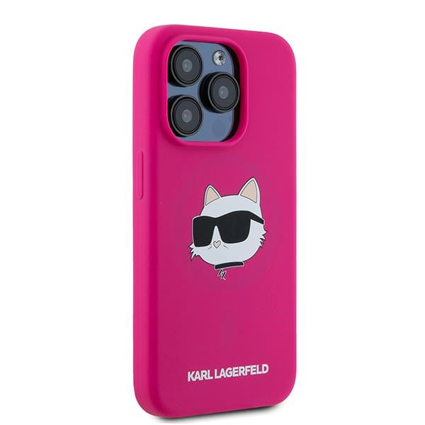 Husa de protectie Karl Lagerfeld Silicone MagSafe (KLHMP15XSCHPPLF) compatibil cu iPhone 15 Pro Max, Fuchsia Choupette Head