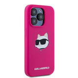Husa de protectie Karl Lagerfeld Silicone MagSafe (KLHMP15XSCHPPLF) compatibil cu iPhone 15 Pro Max, Fuchsia Choupette Head