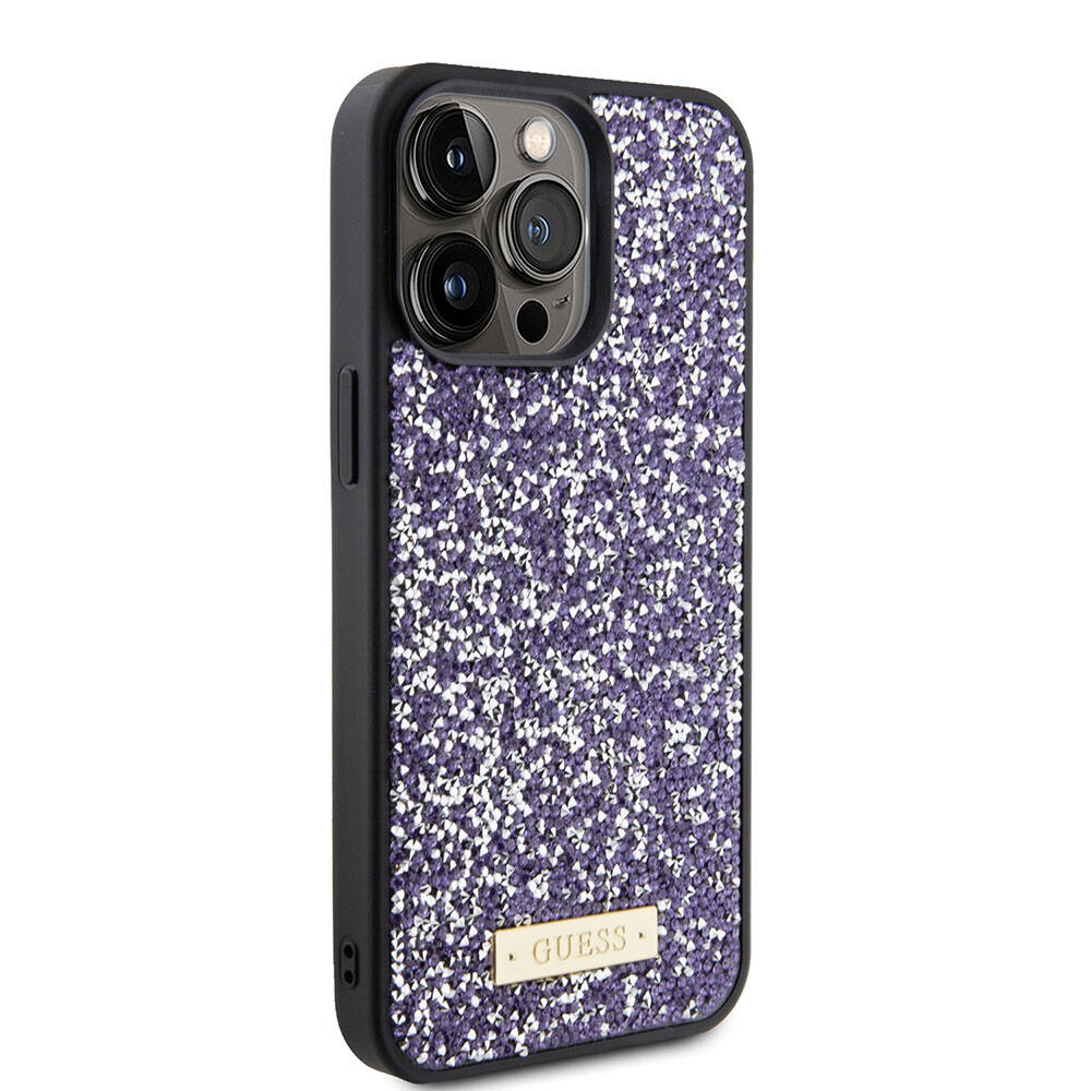 Husa de protectie Guess Rhinestone Metal Logo (GUHCP15LPFGSBSP) compatibil cu iPhone 15 Pro, Mov