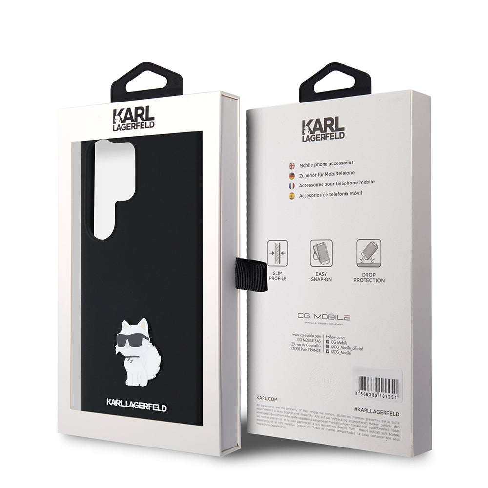 Husa de protectie Karl Lagerfeld Silicone (KLHCS24LSMHCNPK) compatibil cu Samsung Galaxy S24 Ultra, Choupette Metal Pin