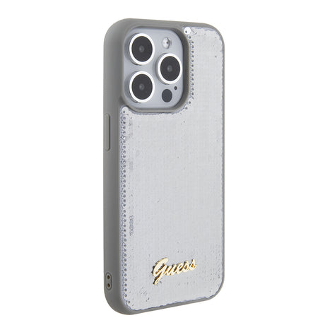 Husa de protectie Guess Sequin Script Metal (GUHCP15XPSFDGSS) compatibil cu iPhone 15 Pro Max, Argintiu