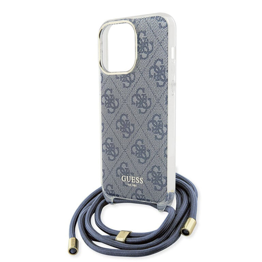 Husa de protectie Guess Crossbody Cord 4G Print (GUHCP15LHC4SEB) compatibil cu iPhone 15 Pro, Albastru