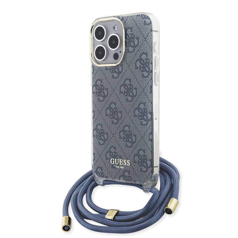 Husa de protectie Guess Crossbody Cord 4G Print (GUHCP15LHC4SEB) compatibil cu iPhone 15 Pro, Albastru