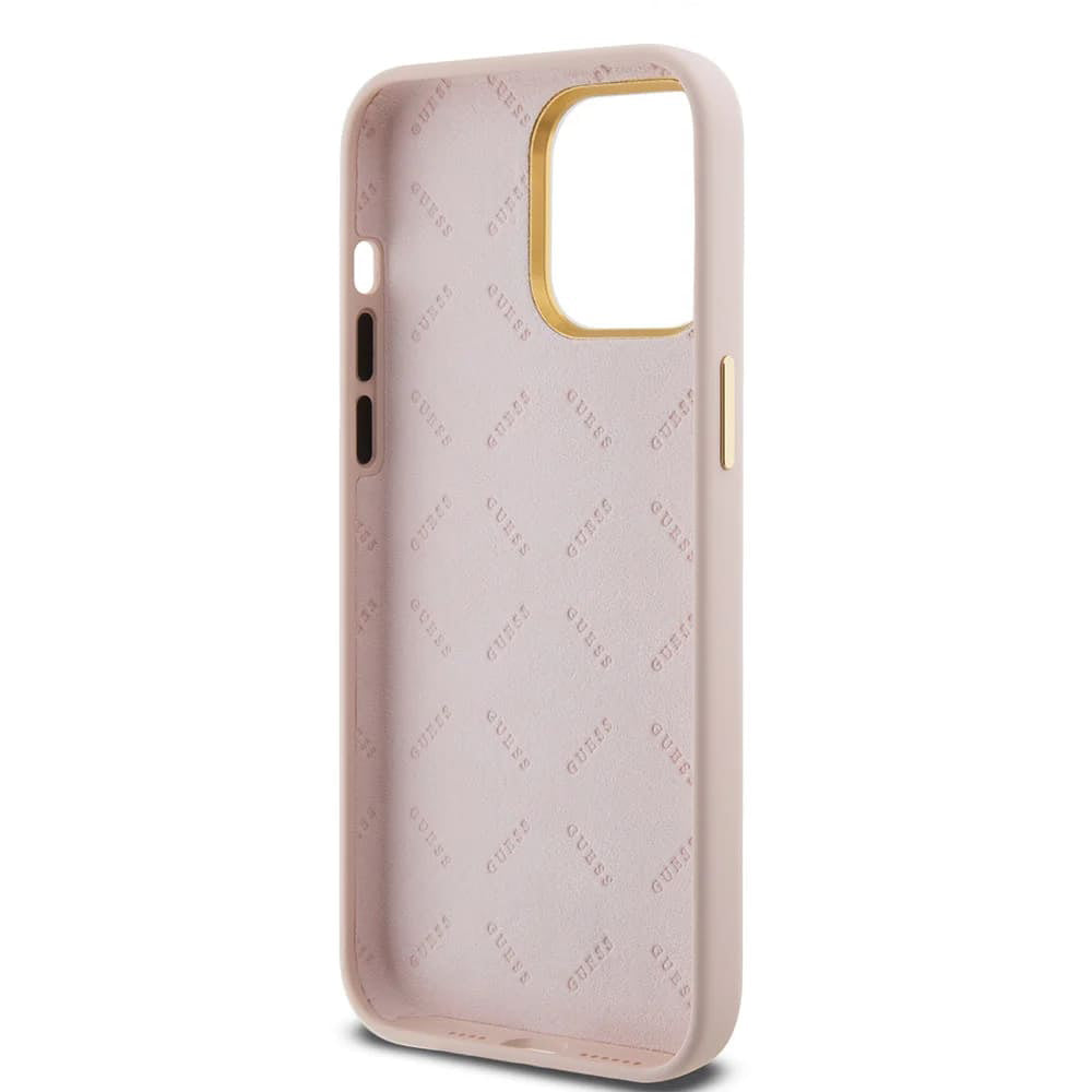Husa de protectie Guess Silicone Script Metal Logo & Frame (GUHCP15LSMBSLP) compatibil cu iPhone 15 Pro, Roz Deschis