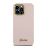 Husa de protectie Guess Silicone Script Metal Logo & Frame (GUHCP15LSMBSLP) compatibil cu iPhone 15 Pro, Roz Deschis