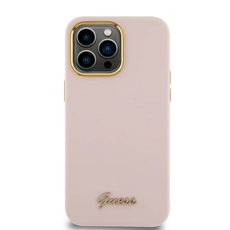 Husa de protectie Guess Silicone Script Metal Logo & Frame (GUHCP15LSMBSLP) compatibil cu iPhone 15 Pro, Roz Deschis