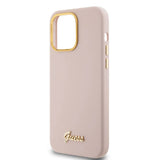 Husa de protectie Guess Silicone Script Metal Logo & Frame (GUHCP15LSMBSLP) compatibil cu iPhone 15 Pro, Roz Deschis