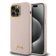 Husa de protectie Guess Silicone Script Metal Logo & Frame (GUHCP15LSMBSLP) compatibil cu iPhone 15 Pro, Roz Deschis