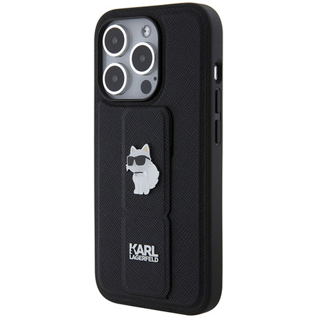 Husa de protectie Karl Lagerfeld Saffiano Gripstand (KLHCP14LGSACHPK) compatibil cu iPhone 14 Pro, Choupette