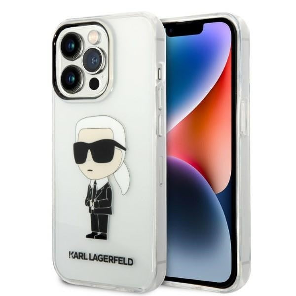 Husa de protectie Karl Lagerfeld Hardcase Transparent (KLHCP14LHNIKTCT) compatibil cu iPhone 14 Pro, Ikonik Karl Lagerfeld