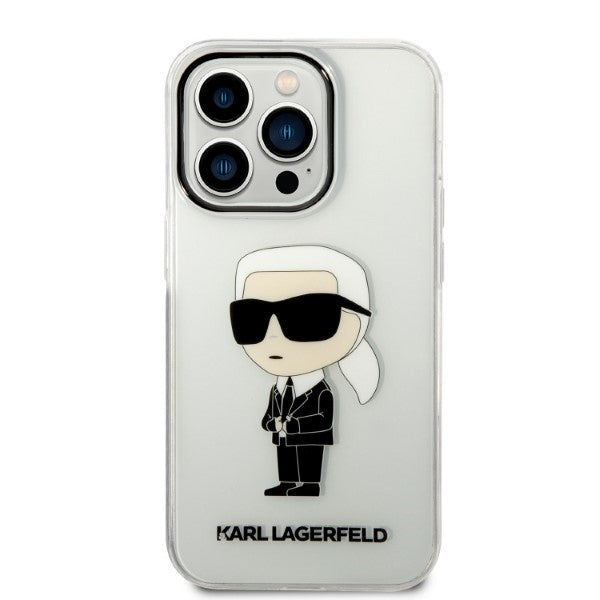 Husa de protectie Karl Lagerfeld Hardcase Transparent (KLHCP14LHNIKTCT) compatibil cu iPhone 14 Pro, Ikonik Karl Lagerfeld