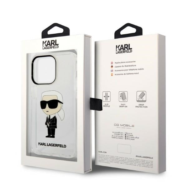 Husa de protectie Karl Lagerfeld Hardcase Transparent (KLHCP14LHNIKTCT) compatibil cu iPhone 14 Pro, Ikonik Karl Lagerfeld