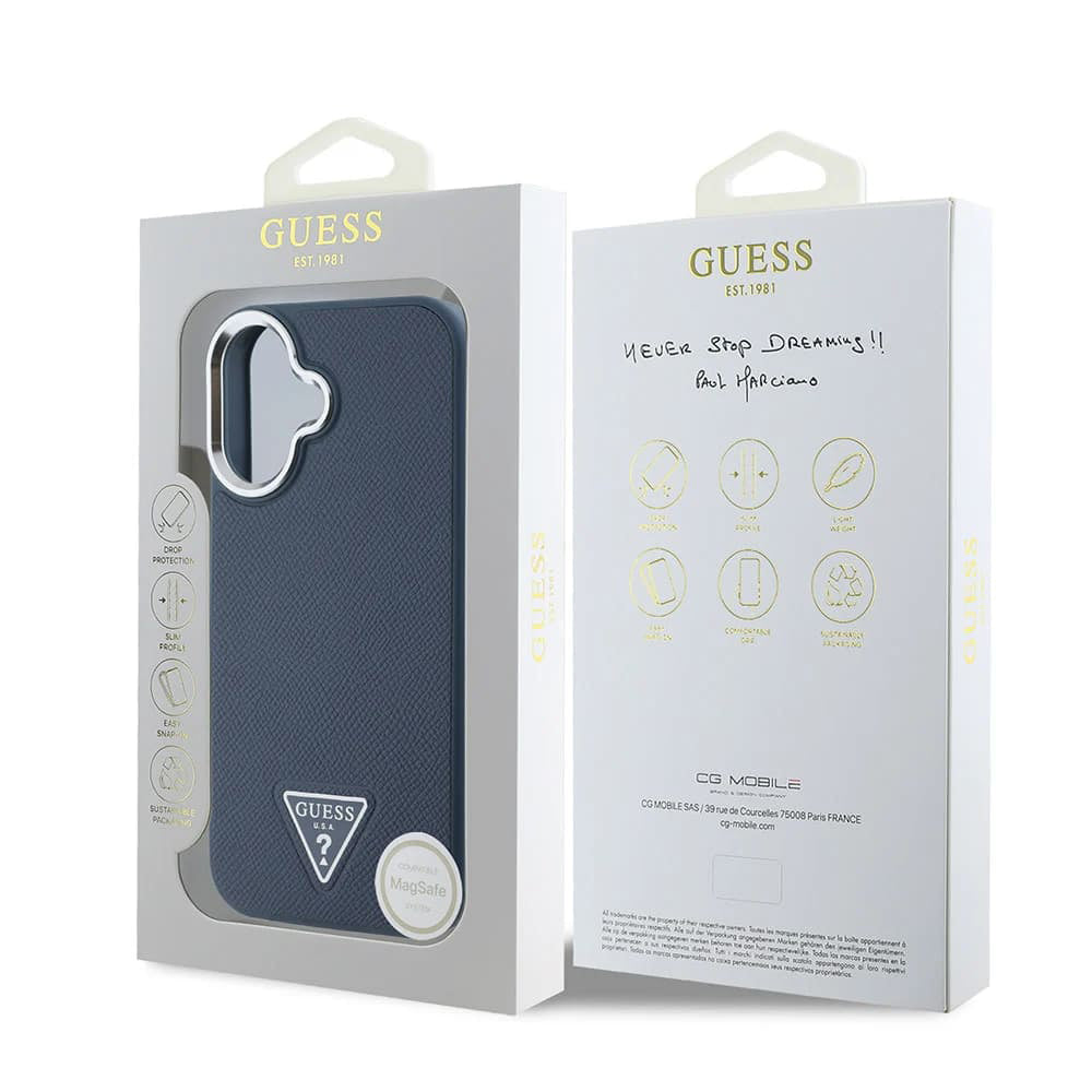 Husa de protectie Guess Grained Triangle MagSafe (GUHMP16SPGTSPSK) compatibil cu iPhone 16, Negru