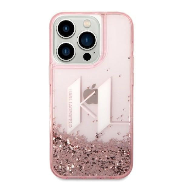 Husa de protectie Karl Lagerfeld Hardcase Glitter (KLHCP14LLBKLCP) compatibil cu iPhone 14 Pro, Roz Liquid Big Kl