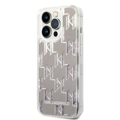 Husa de protectie Karl Lagerfeld Hardcase Liquid Glitter (KLHCP14LLMNMS) compatibil cu iPhone 14 Pro, Argintiu Monogram