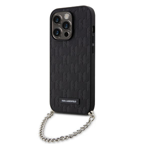 Husa de protectie Karl Lagerfeld Saffiano Monogram Chain (KLHCP14LSACKLHPK) compatibil cu iPhone 14 Pro, Negru