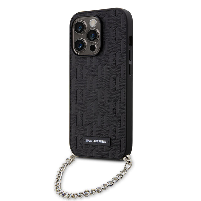 Husa de protectie Karl Lagerfeld Saffiano Monogram Chain (KLHCP14LSACKLHPK) compatibil cu iPhone 14 Pro, Negru