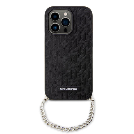 Husa de protectie Karl Lagerfeld Saffiano Monogram Chain (KLHCP14LSACKLHPK) compatibil cu iPhone 14 Pro, Negru