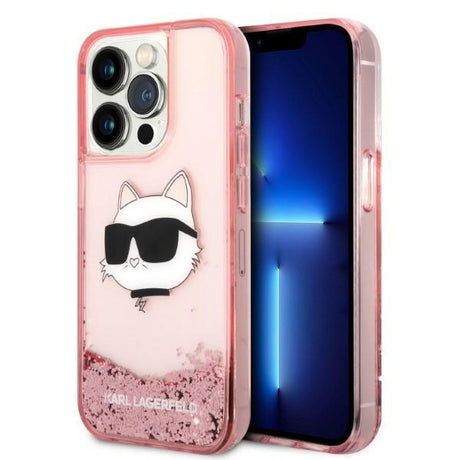 Husa de protectie Karl Lagerfeld Hardcase Glitter (KLHCP14LLNCHCP) compatibil cu iPhone 14 Pro, Roz Choupette Head