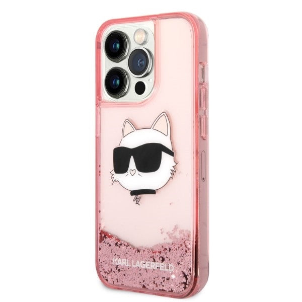 Husa de protectie Karl Lagerfeld Hardcase Glitter (KLHCP14LLNCHCP) compatibil cu iPhone 14 Pro, Roz Choupette Head