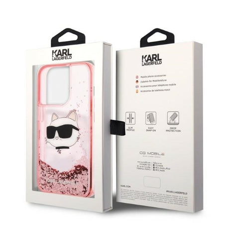 Husa de protectie Karl Lagerfeld Hardcase Glitter (KLHCP14LLNCHCP) compatibil cu iPhone 14 Pro, Roz Choupette Head