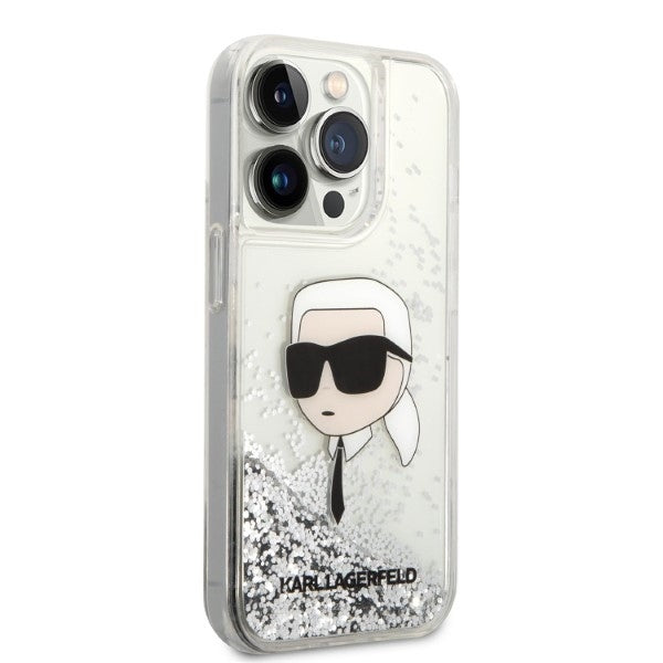 Husa de protectie Karl Lagerfeld Hardcase Glitter (KLHCP14LLNKHCH) compatibil cu iPhone 14 Pro, Argintiu Karl Head