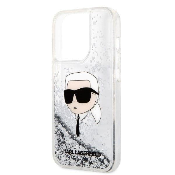 Husa de protectie Karl Lagerfeld Hardcase Glitter (KLHCP14LLNKHCH) compatibil cu iPhone 14 Pro, Argintiu Karl Head