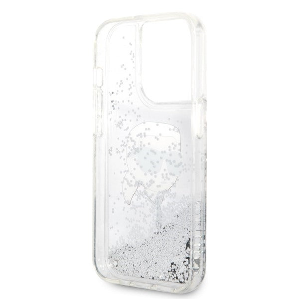Husa de protectie Karl Lagerfeld Hardcase Glitter (KLHCP14LLNKHCH) compatibil cu iPhone 14 Pro, Argintiu Karl Head