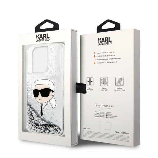 Husa de protectie Karl Lagerfeld Hardcase Glitter (KLHCP14LLNKHCH) compatibil cu iPhone 14 Pro, Argintiu Karl Head