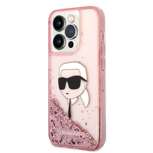 Husa de protectie Karl Lagerfeld Hardcase Glitter (KLHCP14LLNKHCP) compatibil cu iPhone 14 Pro, Roz Karl Head