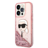 Husa de protectie Karl Lagerfeld Hardcase Glitter (KLHCP14LLNKHCP) compatibil cu iPhone 14 Pro, Roz Karl Head
