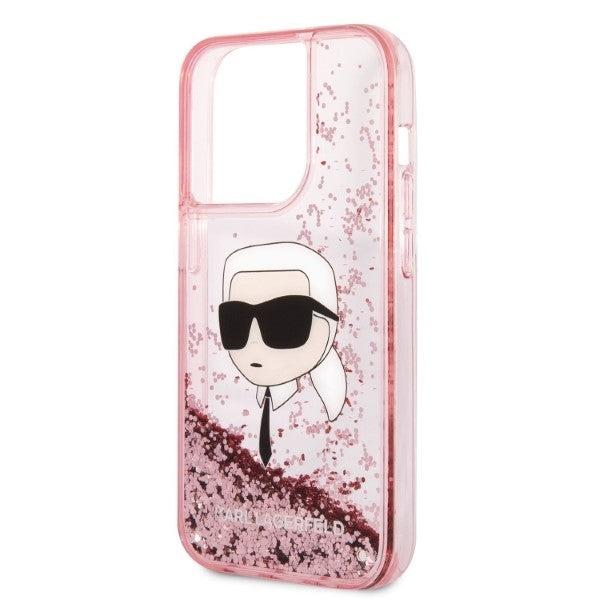 Husa de protectie Karl Lagerfeld Hardcase Glitter (KLHCP14LLNKHCP) compatibil cu iPhone 14 Pro, Roz Karl Head
