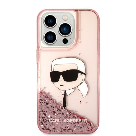 Husa de protectie Karl Lagerfeld Hardcase Glitter (KLHCP14LLNKHCP) compatibil cu iPhone 14 Pro, Roz Karl Head