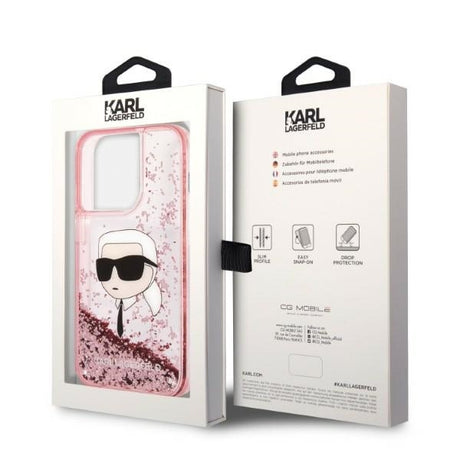 Husa de protectie Karl Lagerfeld Hardcase Glitter (KLHCP14LLNKHCP) compatibil cu iPhone 14 Pro, Roz Karl Head