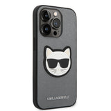 Husa de protectie Karl Lagerfeld Saffiano (KLHCP14LSAPCHG) compatibil cu iPhone 14 Pro, Argintiu Choupette Head