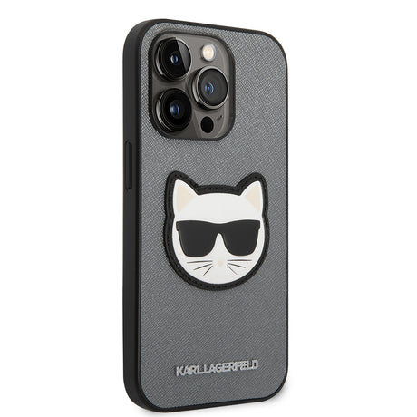 Husa de protectie Karl Lagerfeld Saffiano (KLHCP14LSAPCHG) compatibil cu iPhone 14 Pro, Argintiu Choupette Head