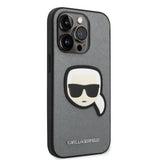 Husa de protectie Karl Lagerfeld Saffiano (KLHCP14LSAPKHG) compatibil cu iPhone 14 Pro, Argintiu Karl`S Head